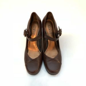 Franco Sarto Nelson Brown Leather Mary Jane Heels
